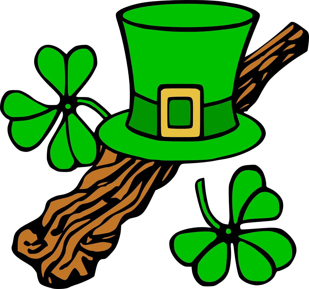 Lucky Irish Shamrock Leprechaun Hat and Shillelagh Clipart Design