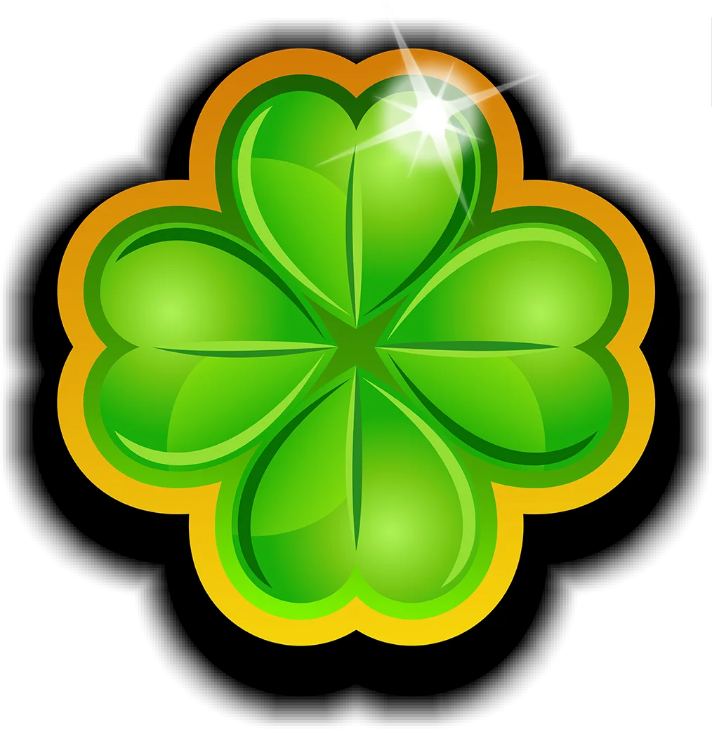 Luminous Four-Leaf Clover Clipart: Lucky Charm with Glossy Green Petals