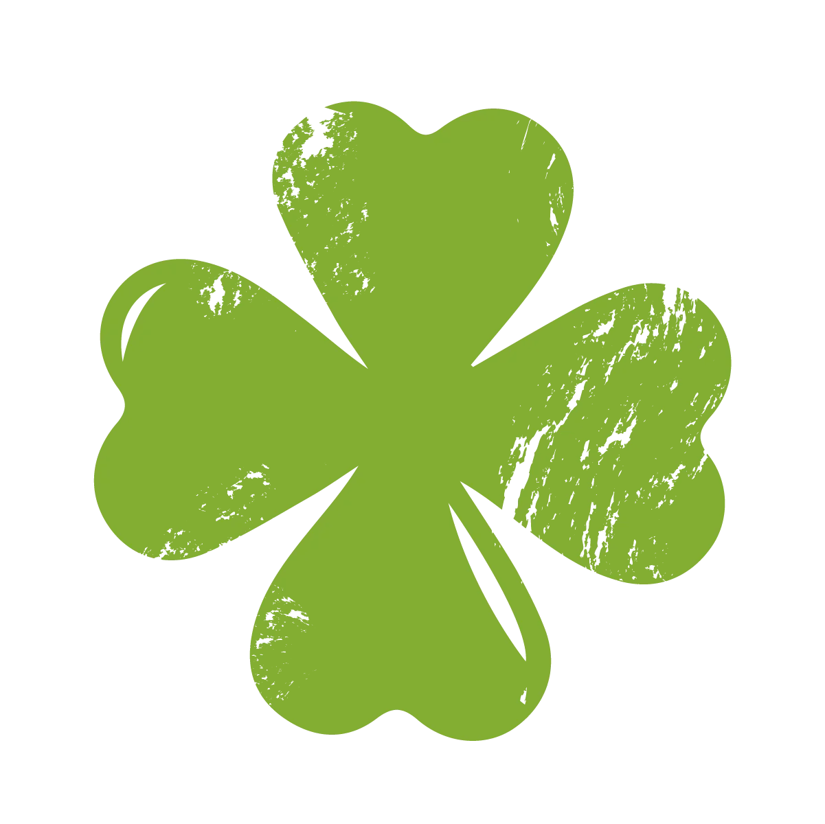 Rustic Green Four-Leaf Clover Shamrock Clipart Design with Textured Edges