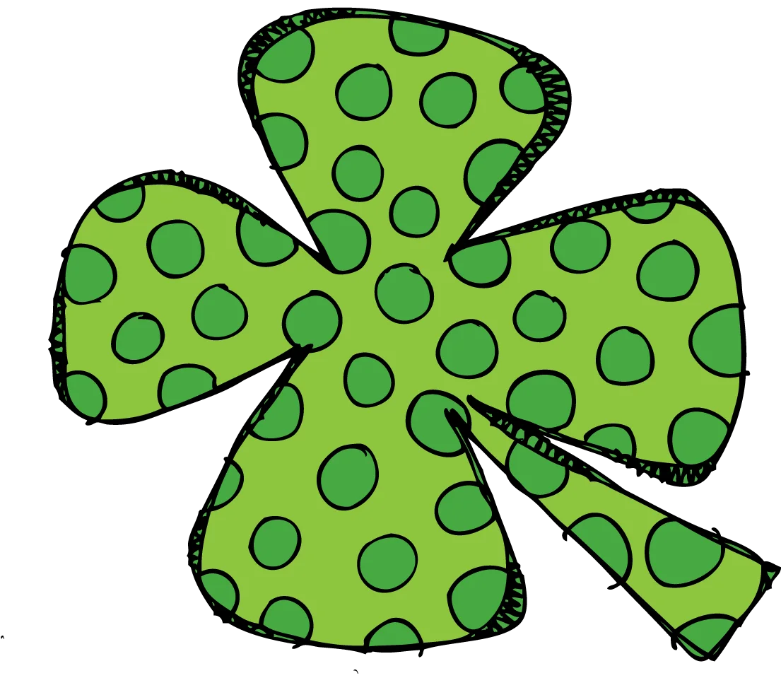Whimsical Green Polka Dot Shamrock Four-Leaf Clover Clipart Design