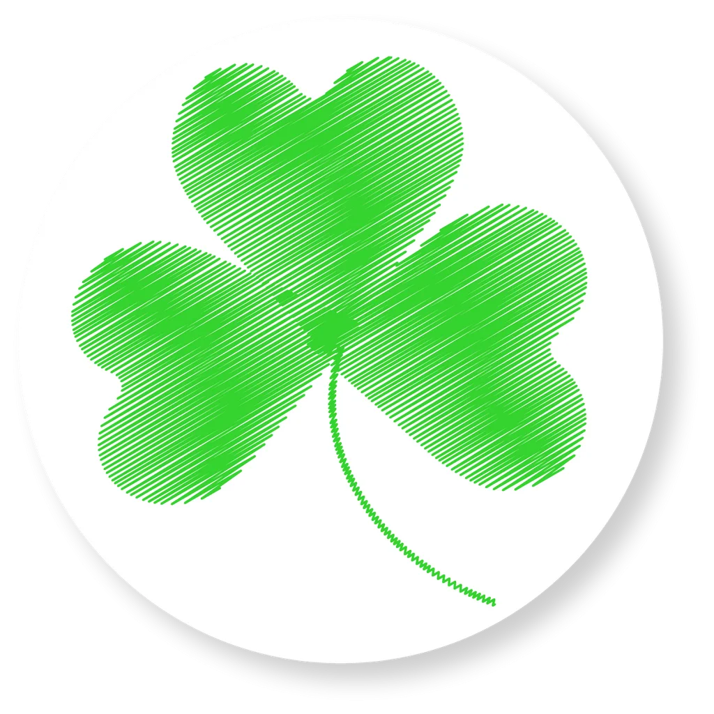 Whimsical Green Shamrock Clipart with Soft Scribbled Texture and White Background