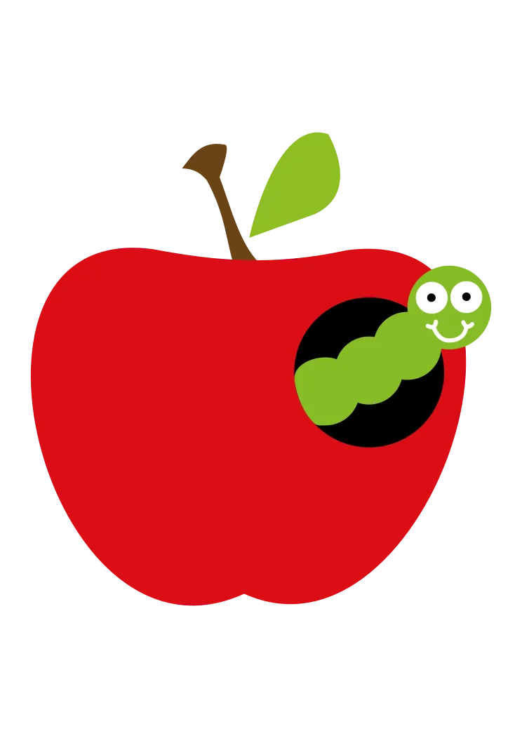 Cheerful Cartoon Apple Clipart with Playful Worm Peeking Through