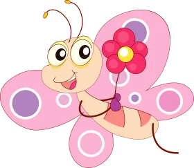 Adorable Pink Butterfly Clipart with Cheerful Floral Companion