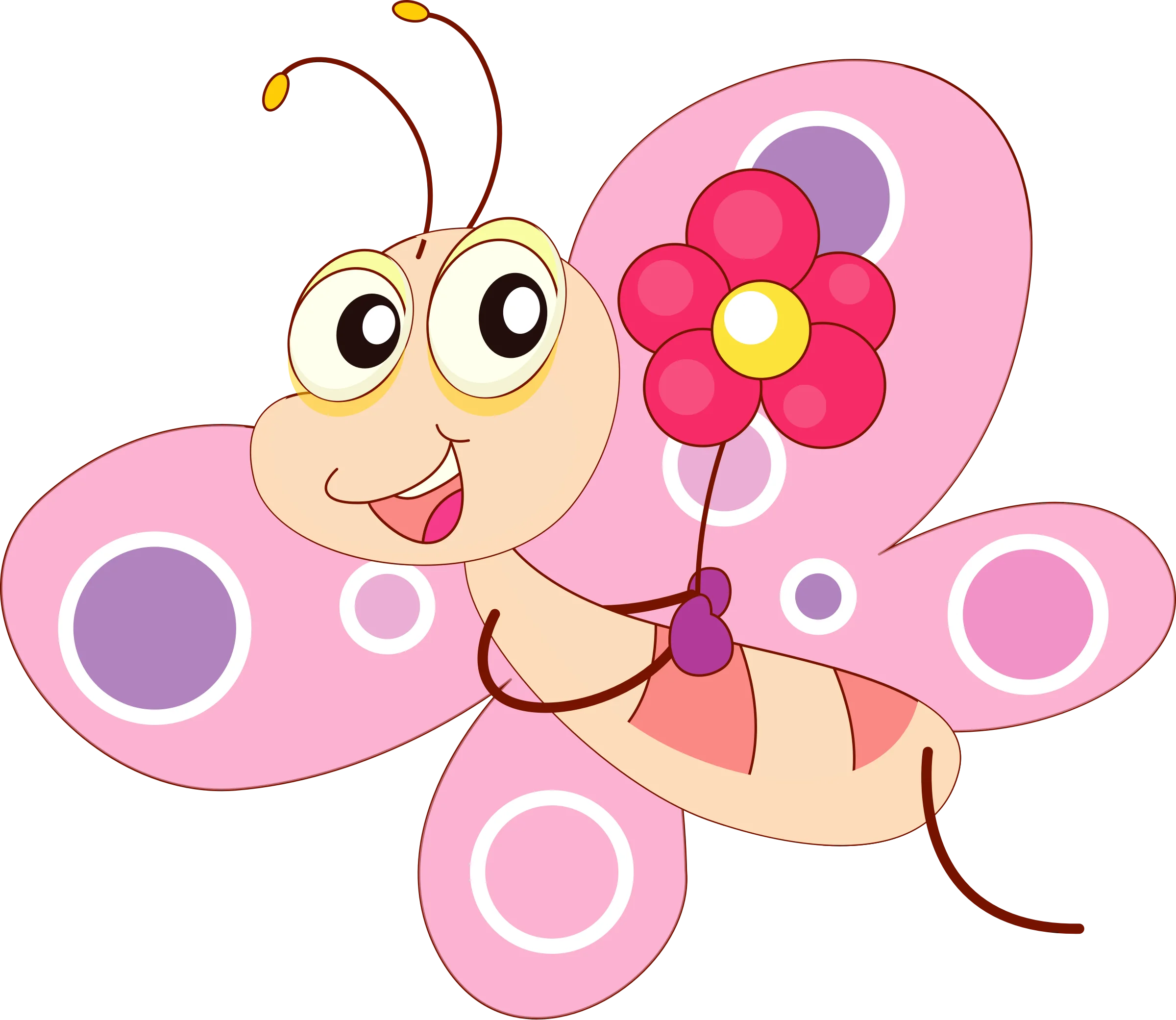 Adorable Pink Butterfly Clipart with Cheerful Floral Companion