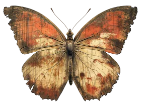 Antique Autumn-Toned Butterfly Clipart with Weathered Textural Wings