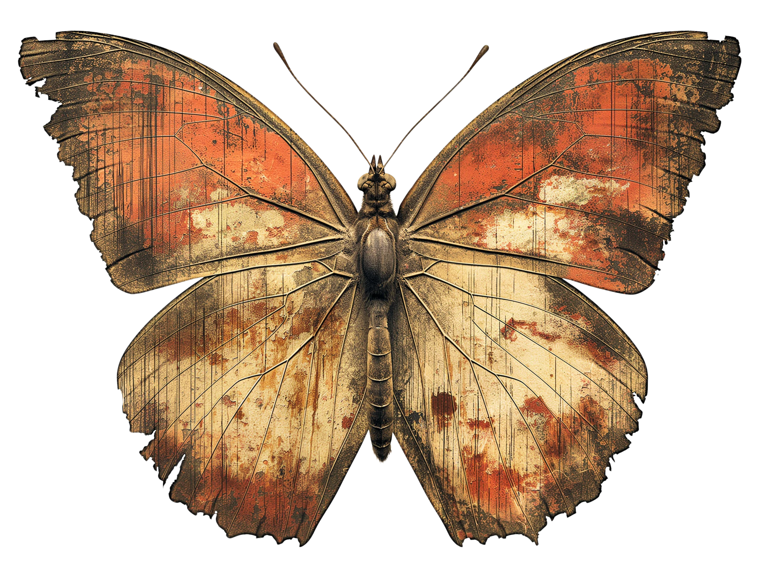 Antique Autumn-Toned Butterfly Clipart with Weathered Textural Wings