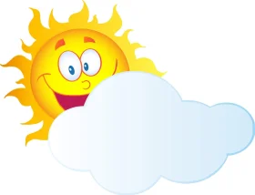 Cheerful Cartoon Sunshine Clipart Peeking Behind Fluffy White Cloud