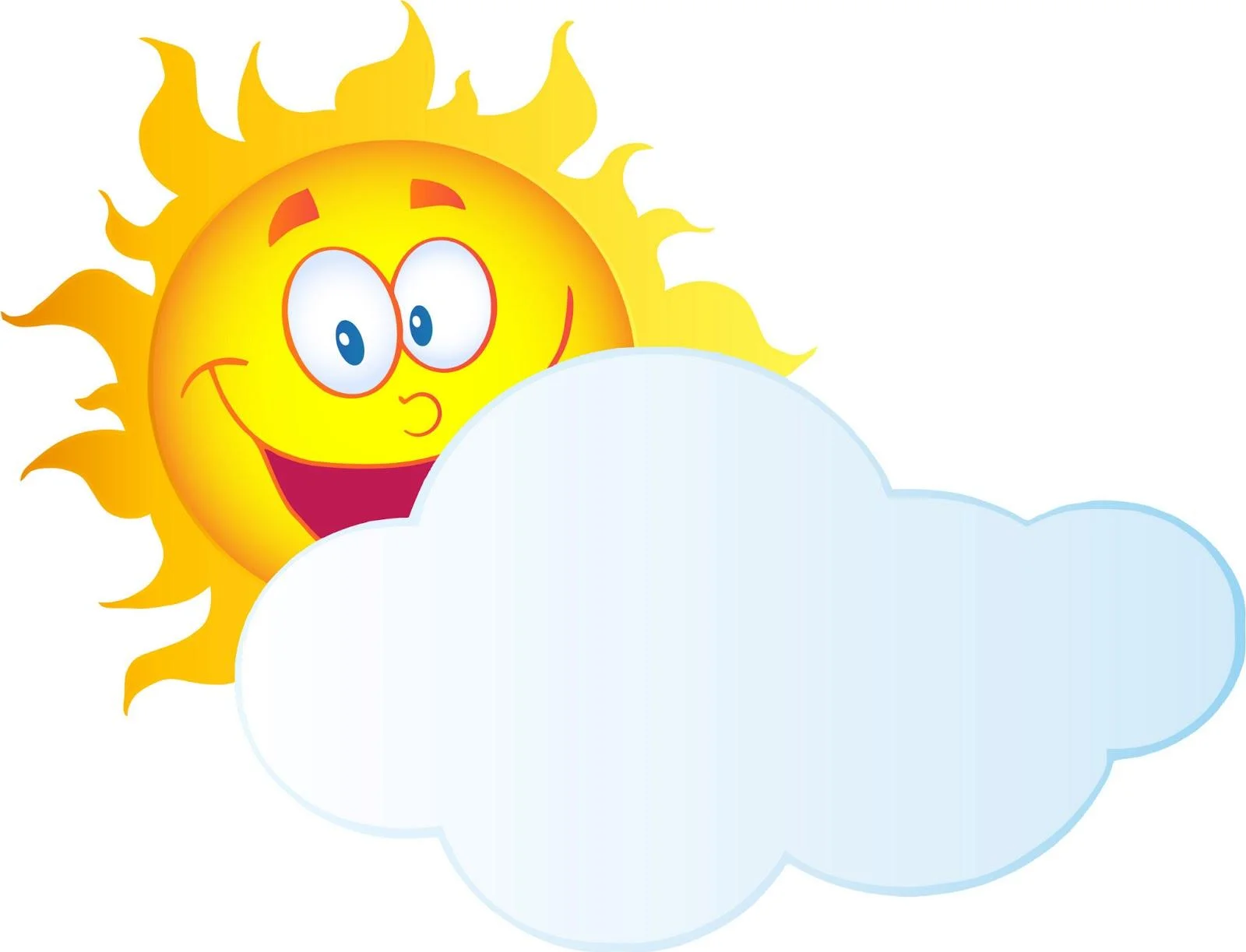 Cheerful Cartoon Sunshine Clipart Peeking Behind Fluffy White Cloud