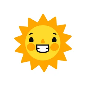 Cheerful Cartoon Sunshine Clipart with Adorable Smiling Face and Radiant Rays