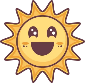 Cheerful Cartoon Sunshine Clipart with Adorable Smiling Face and Radiant Rays