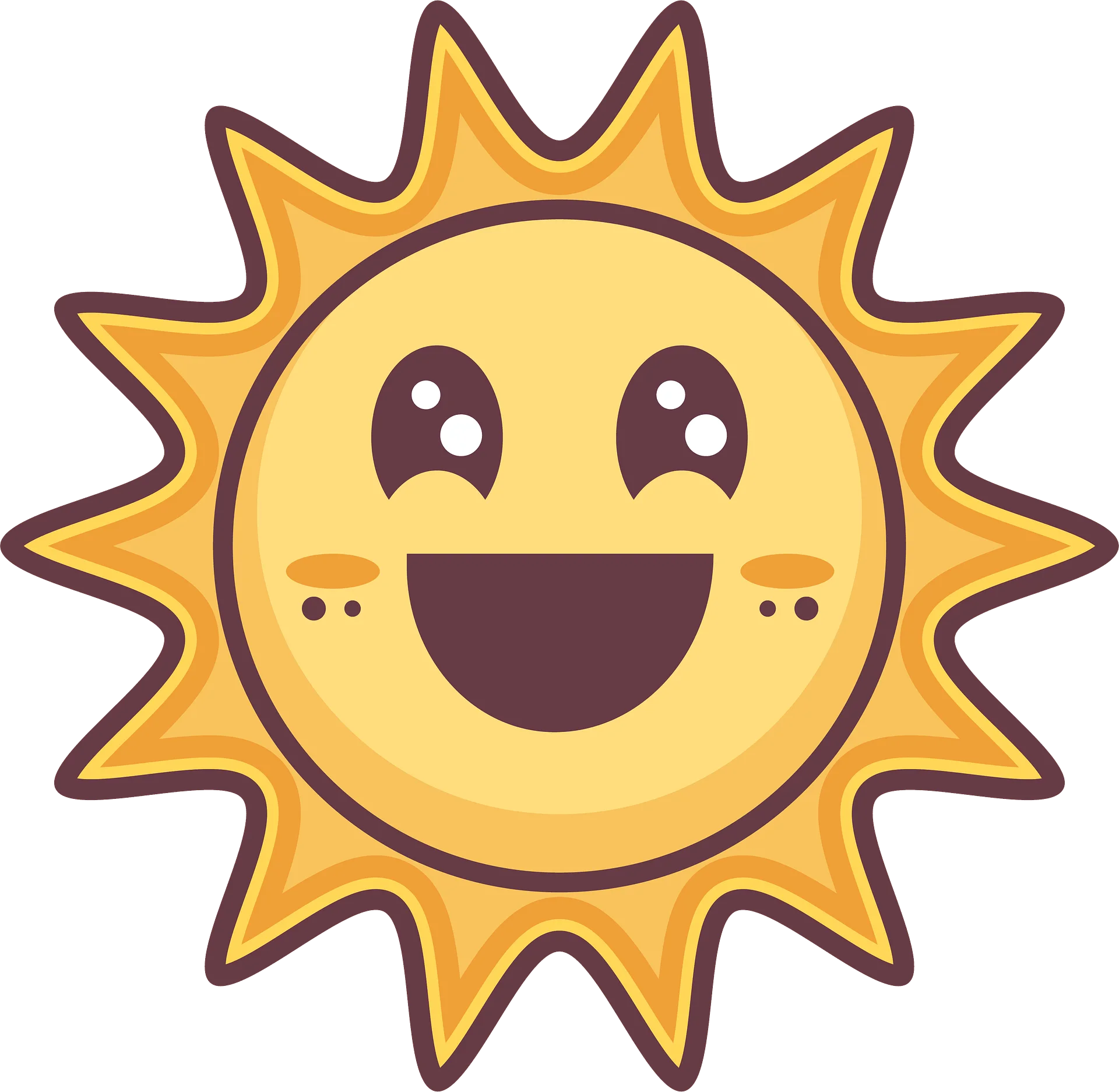 Cheerful Cartoon Sunshine Clipart with Adorable Smiling Face and Radiant Rays