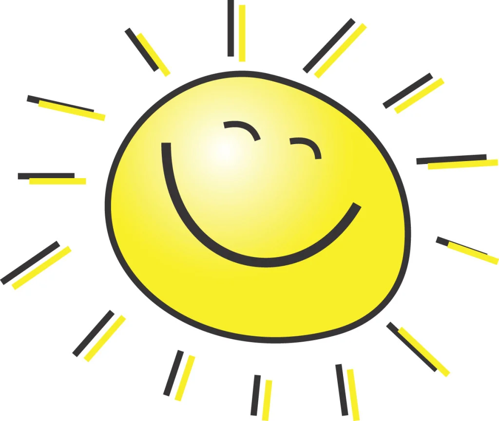 Cheerful Cartoon Sunshine Clipart with Radiant Smiley Face Illustration