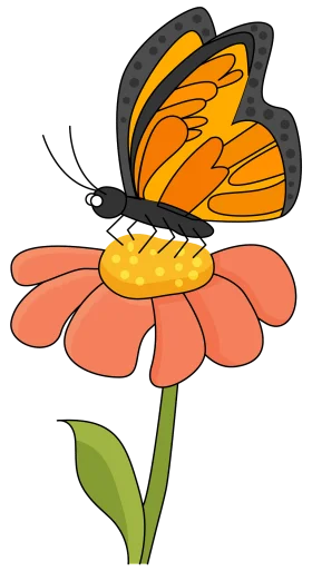 Cheerful Orange Butterfly Perched on a Coral Pink Flower Clipart Illustration