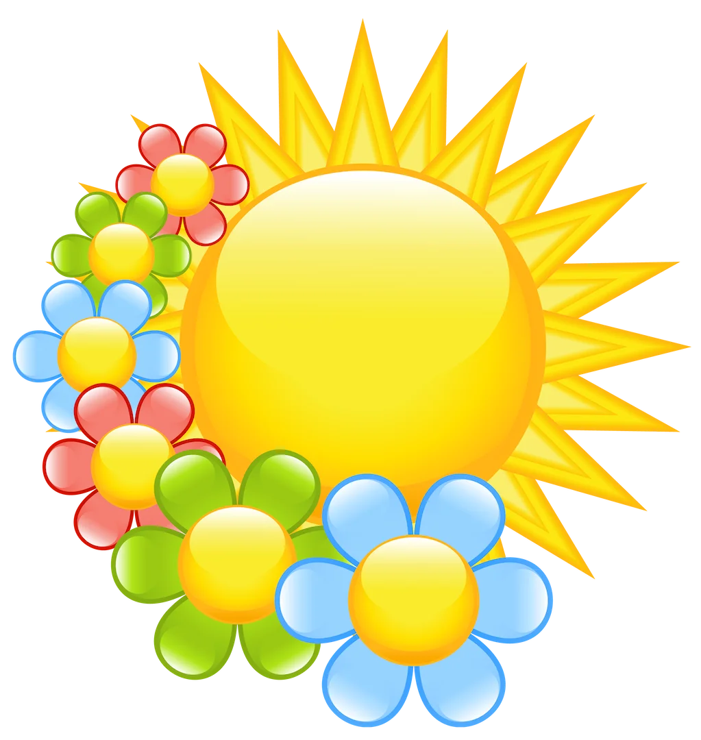 Cheerful Sunshine and Blooming Flowers Clipart: A Burst of Radiant Springtime Joy