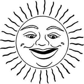Cheerful Vintage Black and White Sun Clipart with Radiant Smiling Face