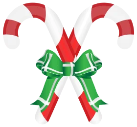 Classic Christmas Candy Cane Clipart with Festive Green Ribbon Decoration
