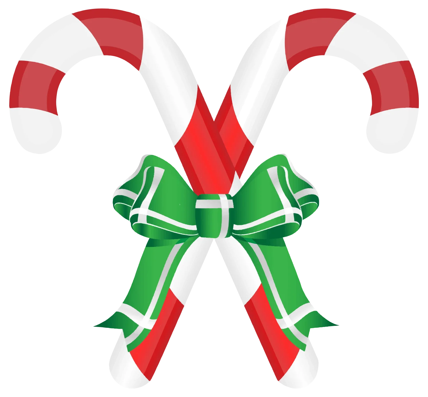 Classic Christmas Candy Cane Clipart with Festive Green Ribbon Decoration