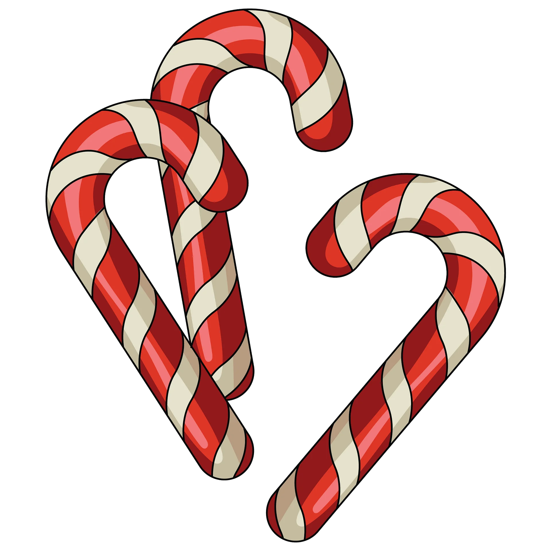 Classic Red and White Striped Christmas Candy Cane Festive Clipart Design