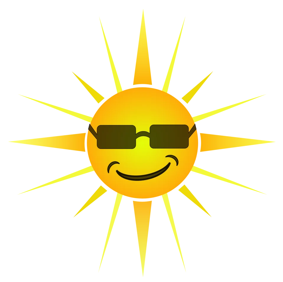 Cool Smiling Sunshine Clipart with Stylish Sunglasses Radiating Cheerful Warmth