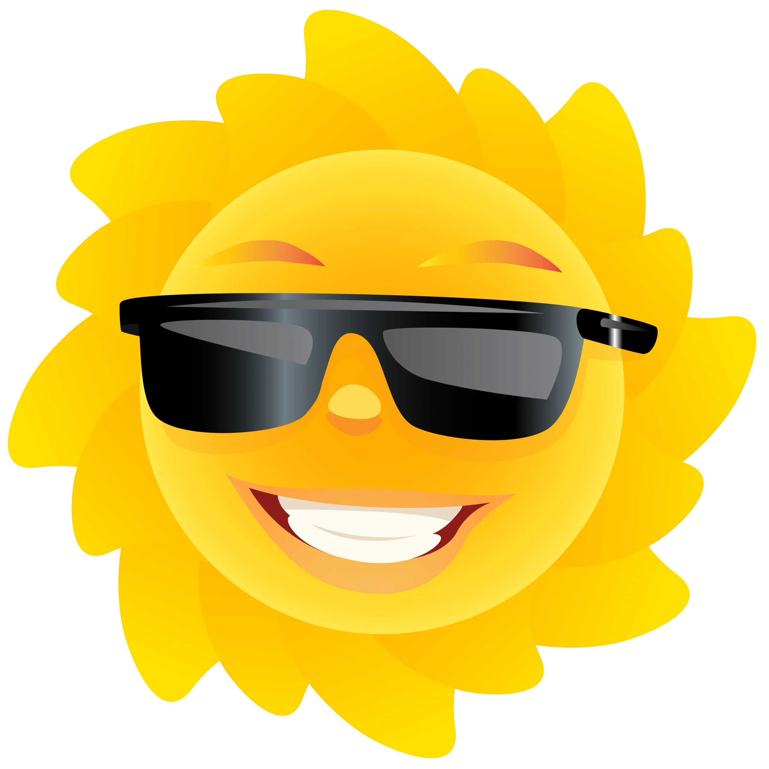Cool Sunshine Clipart: Cheerful Sun Character Wearing Stylish Sunglasses