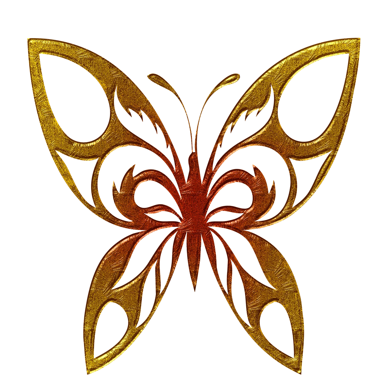 Elegant Golden and Rust Butterfly Silhouette Clipart with Intricate Design