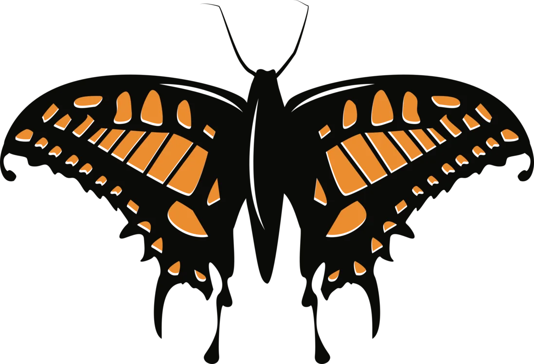 Elegant Swallowtail Butterfly Silhouette Clipart Design with Orange and Black