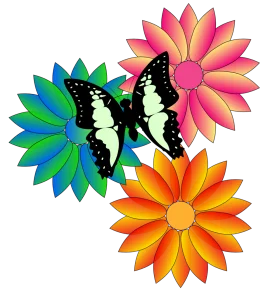 Enchanting Butterfly and Flower Harmony Clipart Design with Radiant Colors