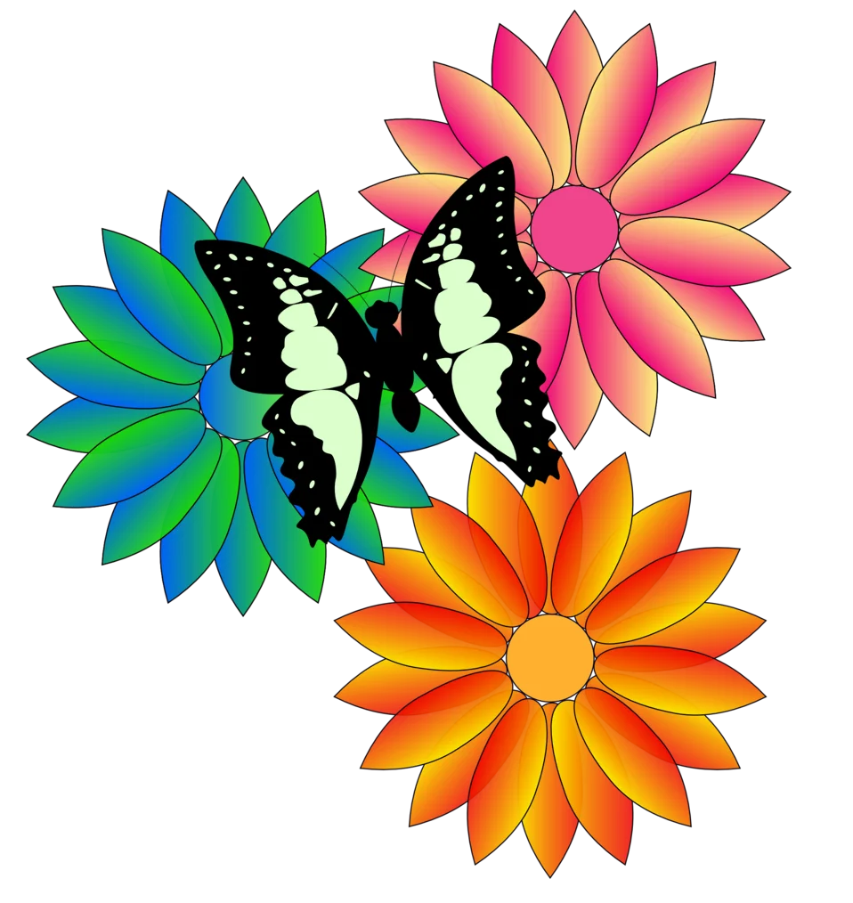 Enchanting Butterfly and Flower Harmony Clipart Design with Radiant Colors