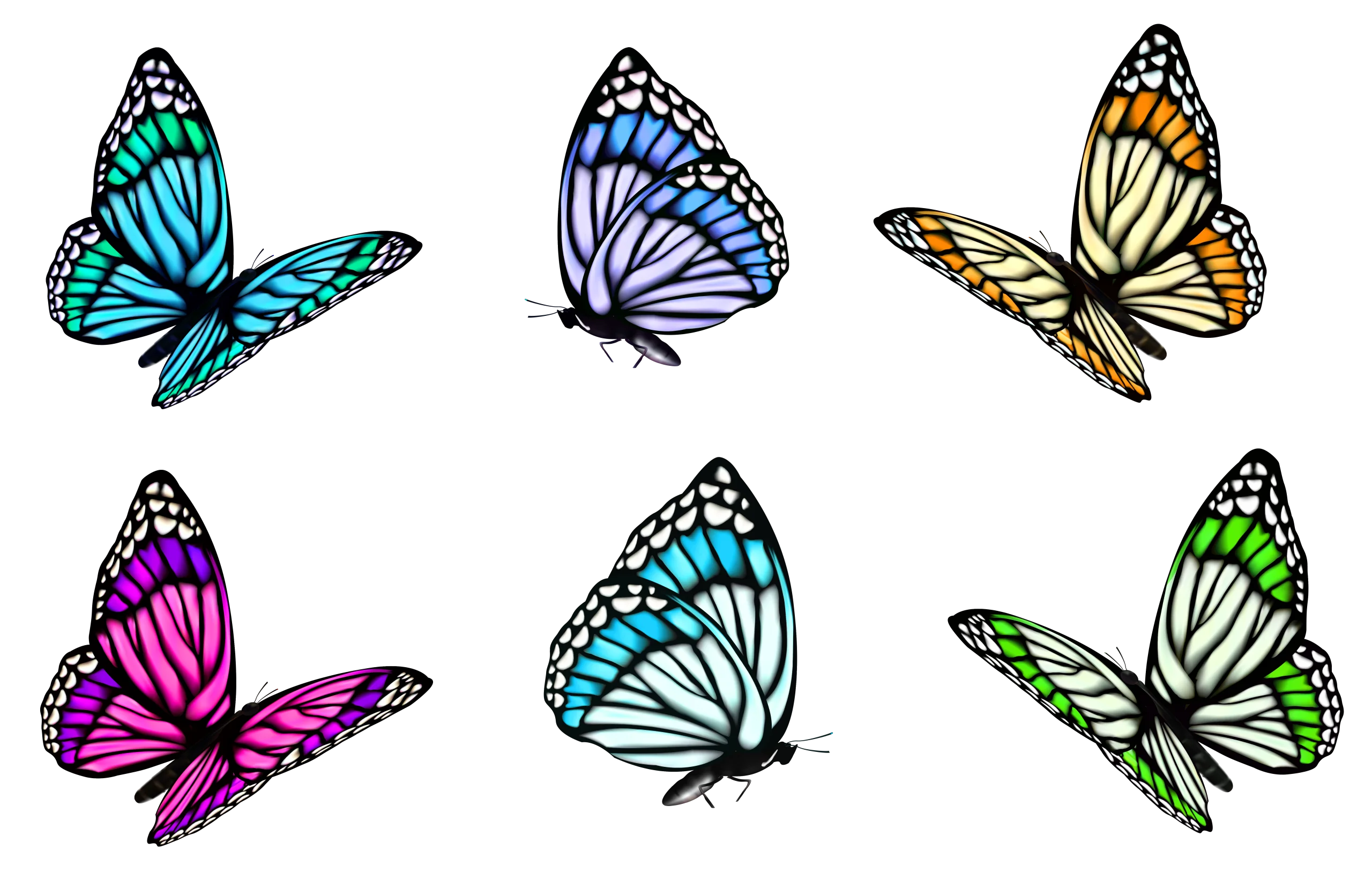 Enchanting Butterfly Collection: Six Unique Winged Creatures Clipart Design