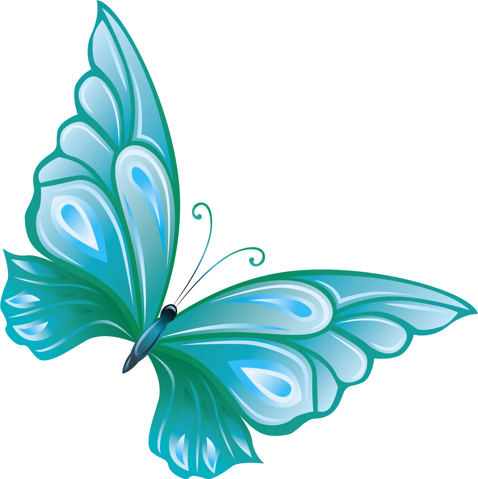 Ethereal Turquoise Blue Butterfly Clipart with Delicate Wing Patterns