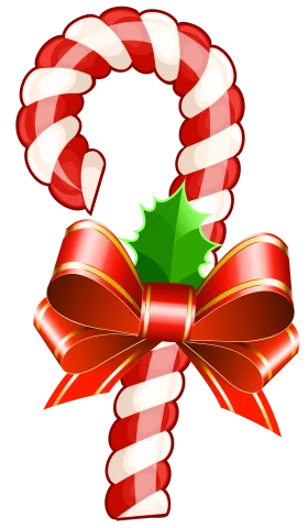 Festive Christmas Candy Cane Clipart with Elegant Red Ribbon and Holly Leaf