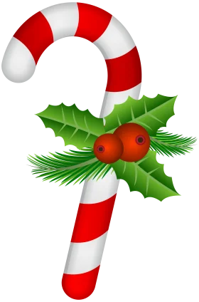 Festive Christmas Candy Cane Clipart with Holly and Pine Branches