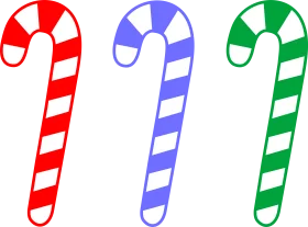 Festive Holiday Candy Cane Clipart Trio in Cheerful Red, Blue, and Green Colors