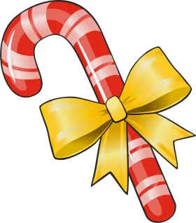 Festive Red and White Striped Candy Cane Clipart with Bright Yellow Bow