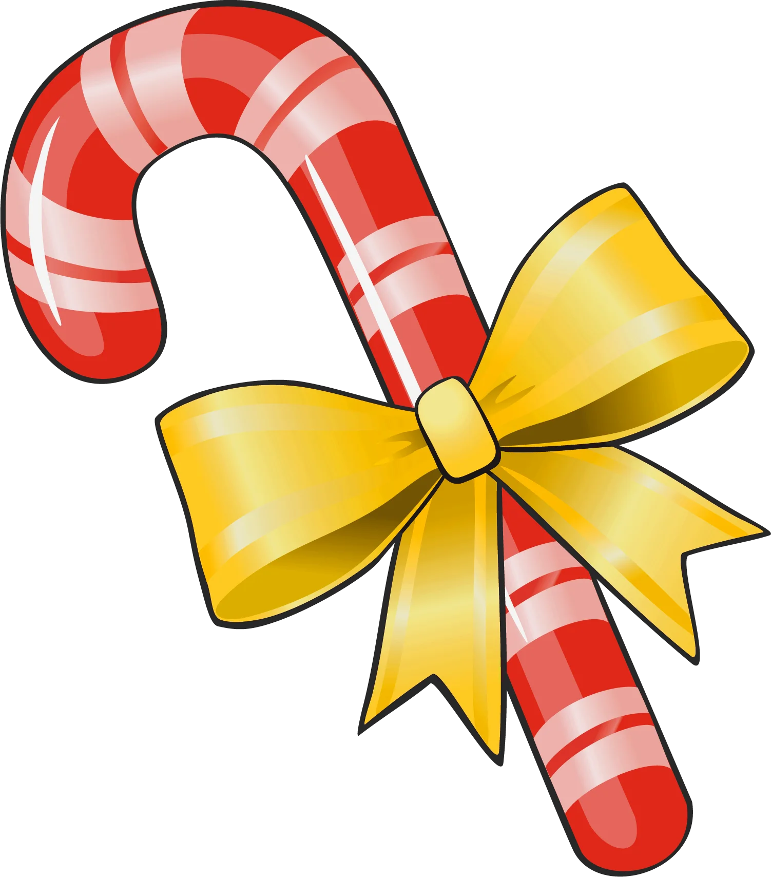 Festive Red and White Striped Candy Cane Clipart with Bright Yellow Bow