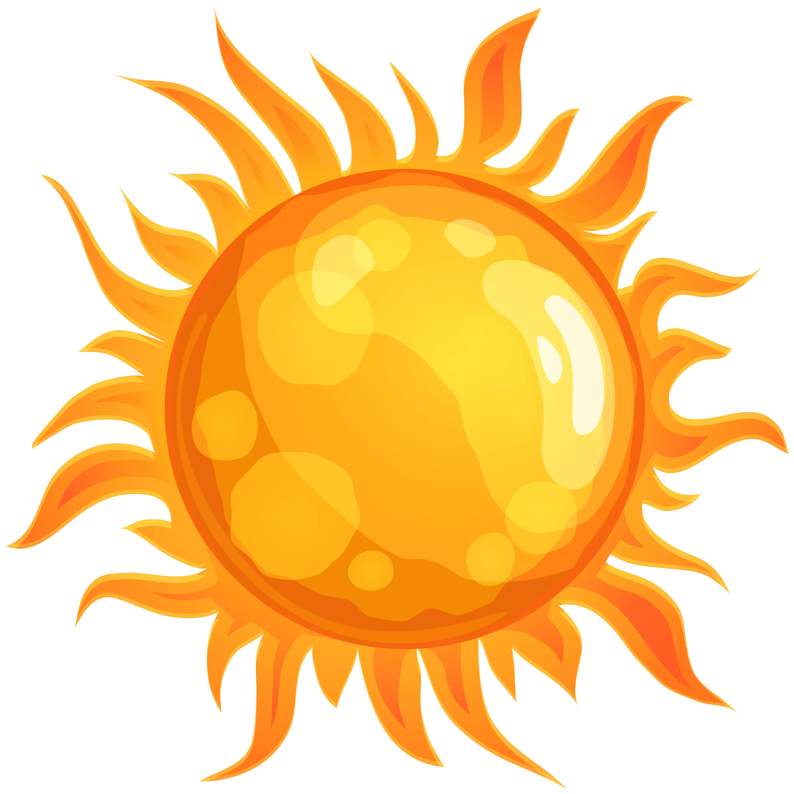 Radiant Golden Sun Clipart with Swirling Flame-Like Rays Illuminating Brightness