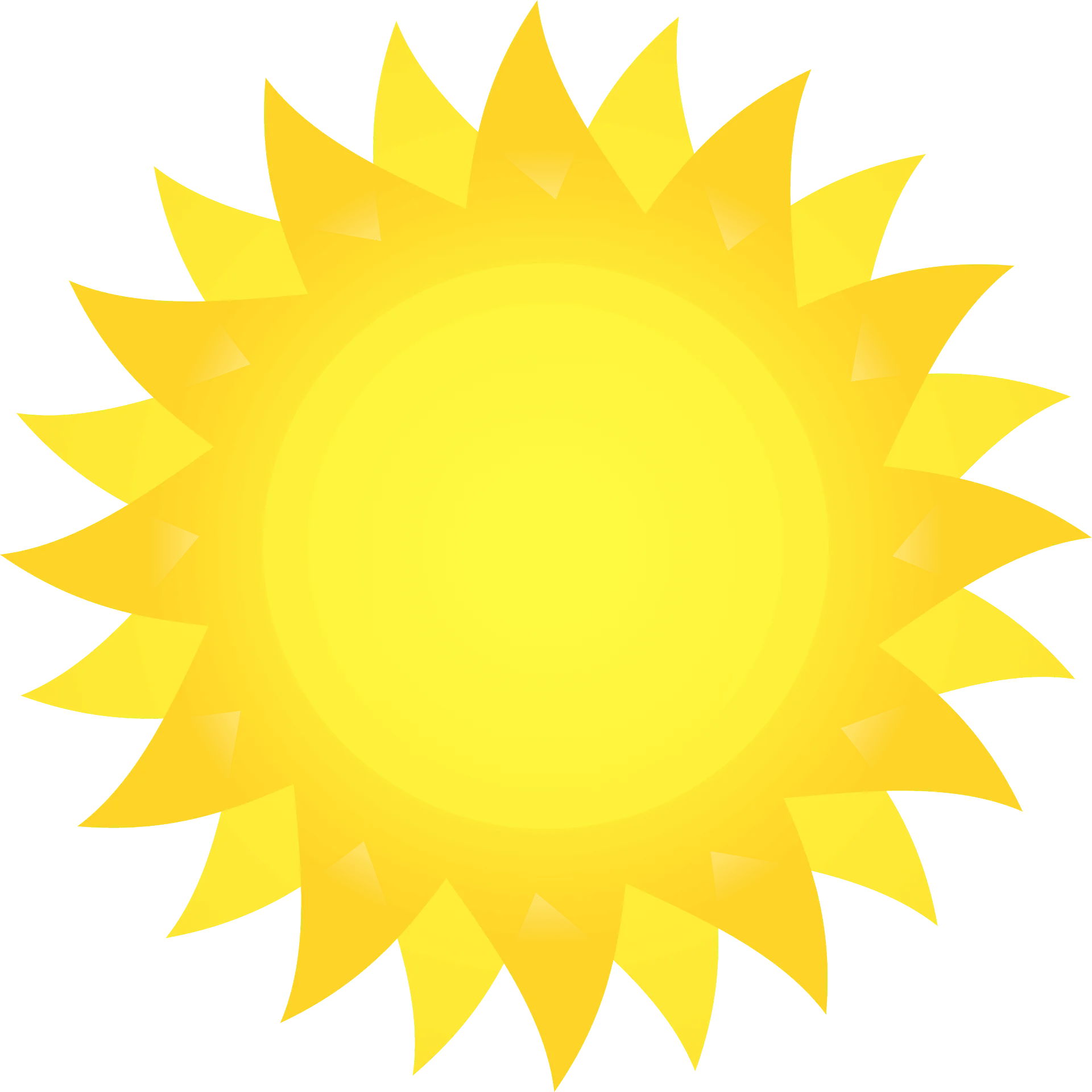 Radiant Yellow Sunshine Clipart: Cheerful Burst of Solar Warmth and Energy