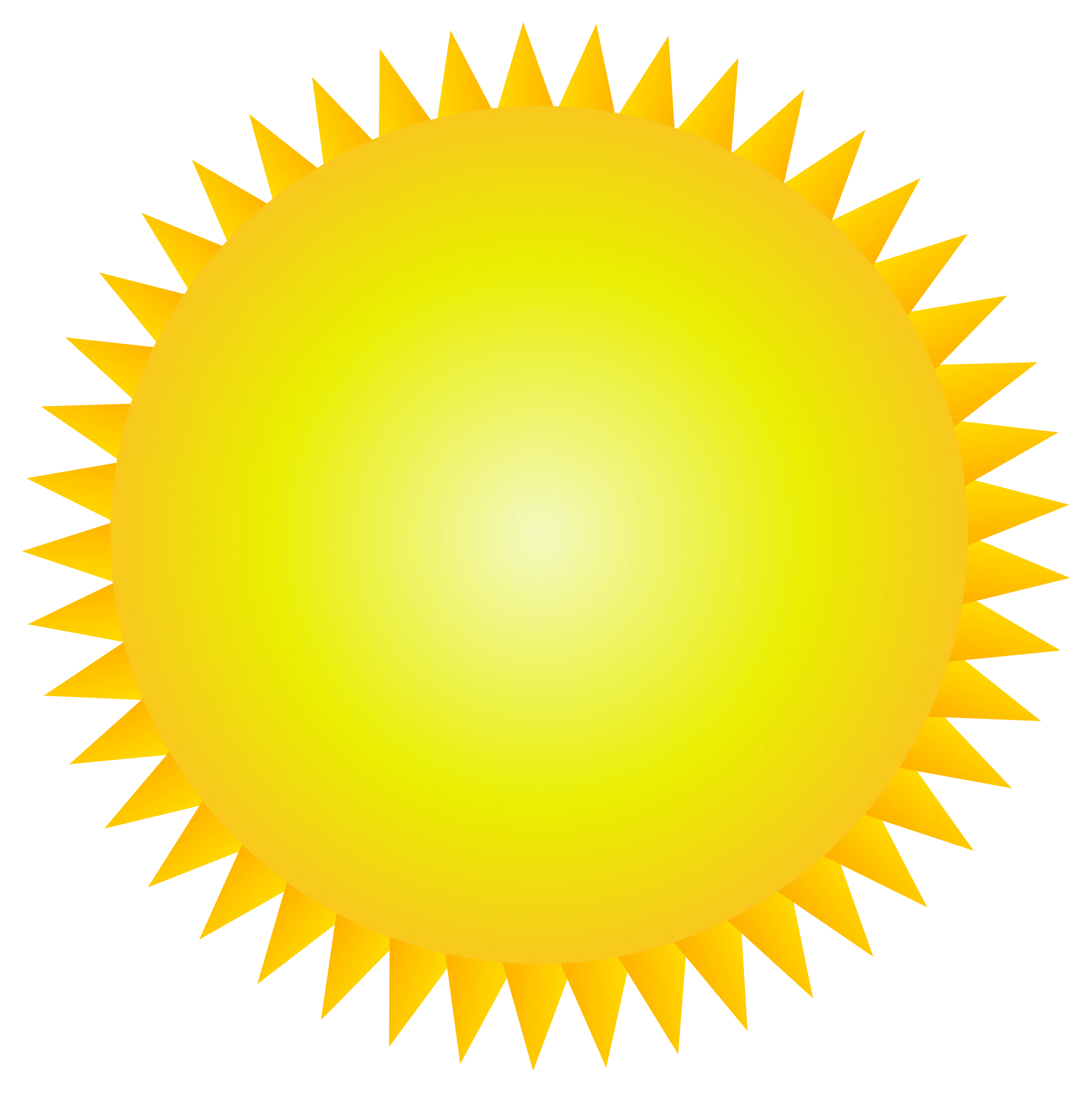 Radiant Yellow Sunshine Clipart with Sharp Pointed Rays of Warmth and Energy