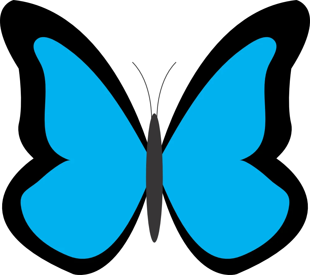 Symmetrical Blue and Black Stylized Butterfly Clipart Design with Clean Lines