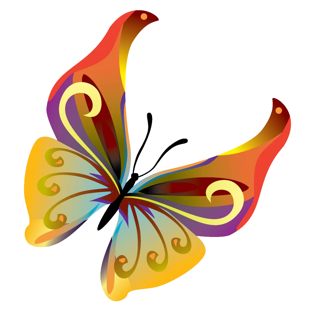 Whimsical Colorful Butterfly Clipart with Artistic Swirling Wing Design