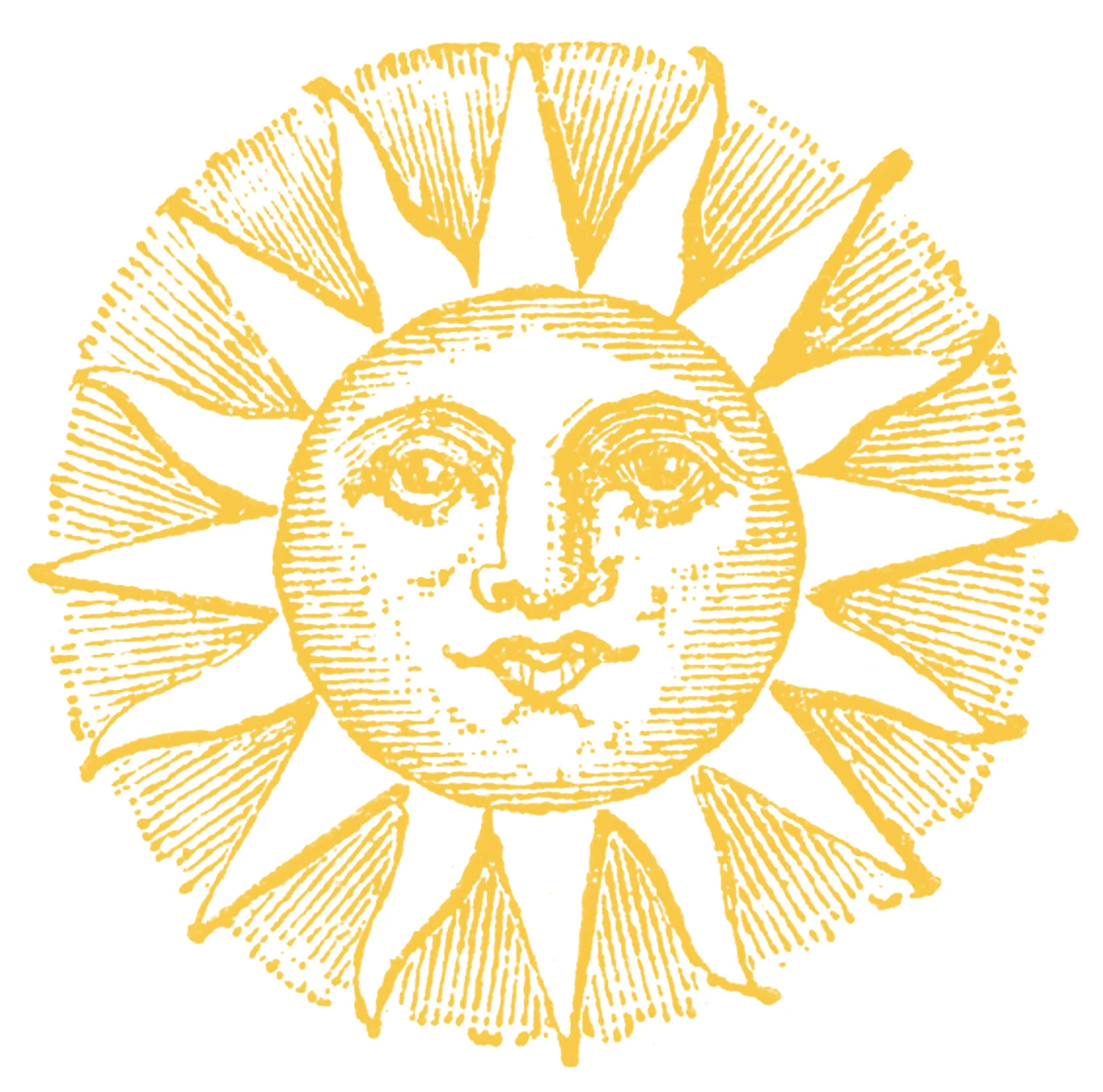 Whimsical Golden Sun Clipart Design with Radiant Anthropomorphic Facial Expression