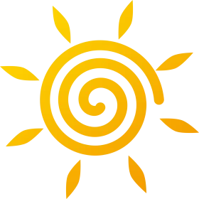 Whimsical Spiral Sun Clipart: Radiant Golden Rays of Cheerful Warmth and Sunshine