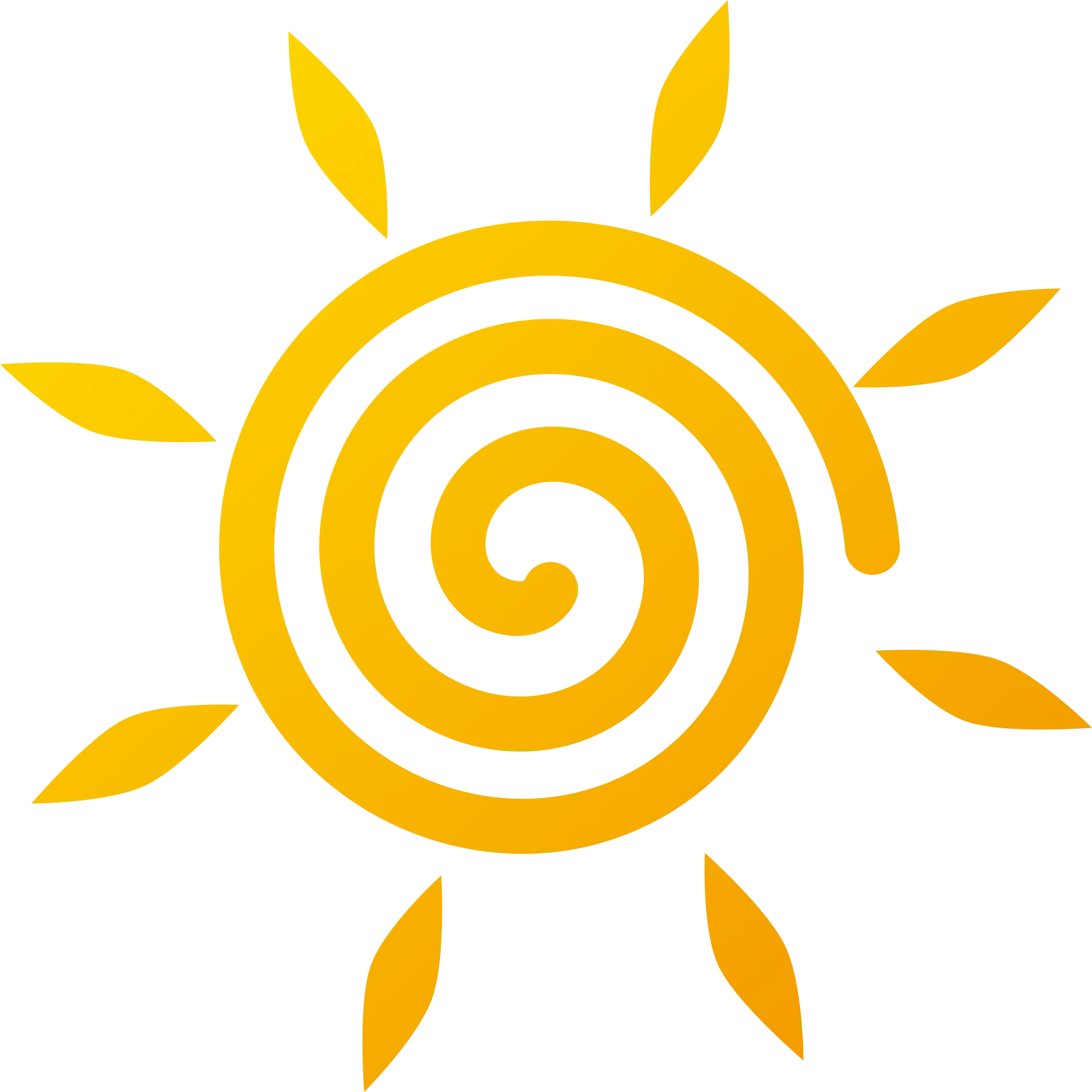 Whimsical Spiral Sun Clipart: Radiant Golden Rays of Cheerful Warmth and Sunshine