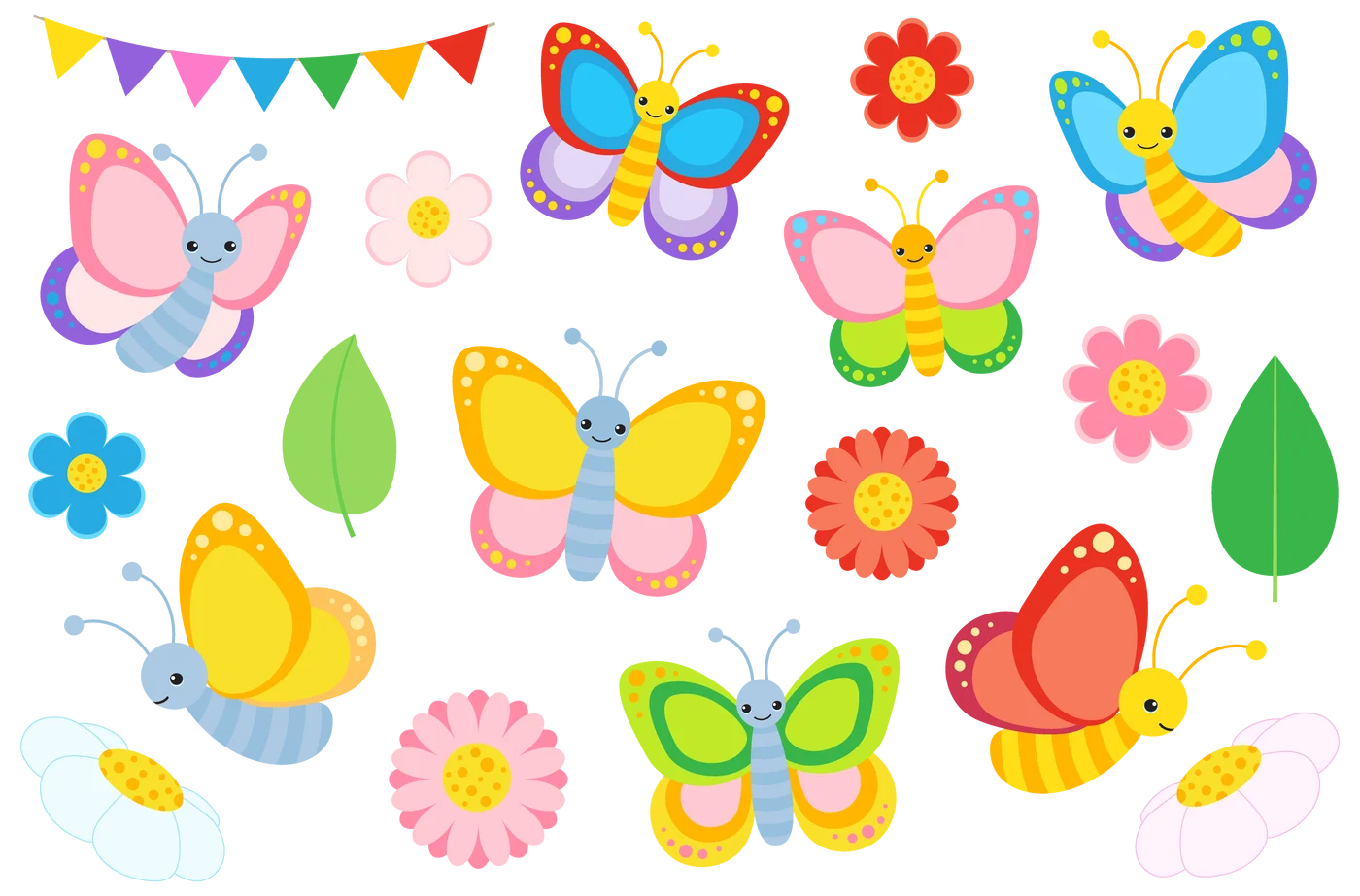 Whimsical Spring Butterfly Clipart Collection - Cheerful Cartoon Designs