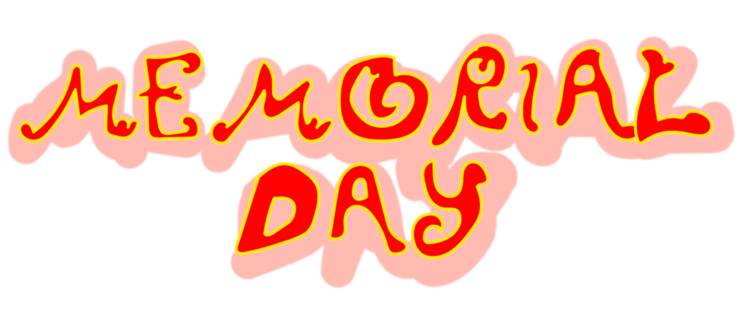 Festive Memorial Day Clipart Design with Bold Red Lettering and Wavy Outline