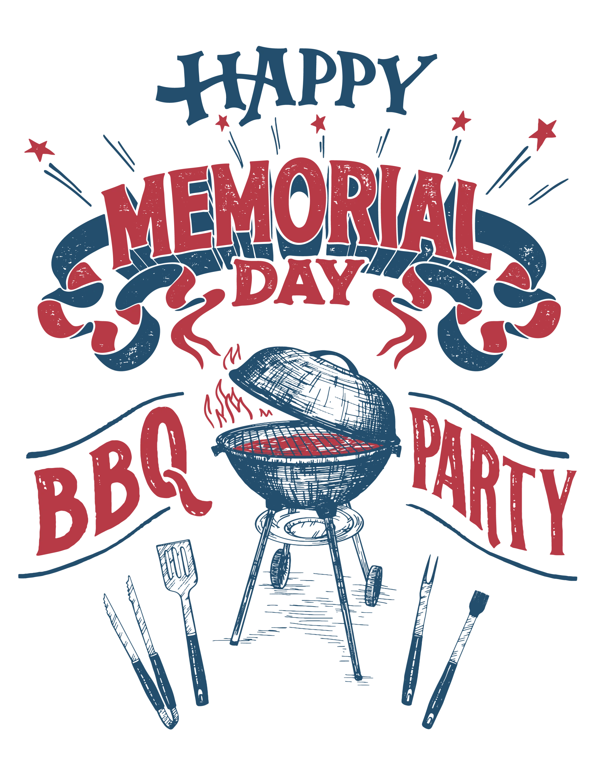 Memorial Day BBQ Party Clipart: Festive Grill and Patriotic Celebration Design