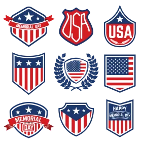 Patriotic Memorial Day Clipart Collection: Honoring American Heroes with Symbolic Shields