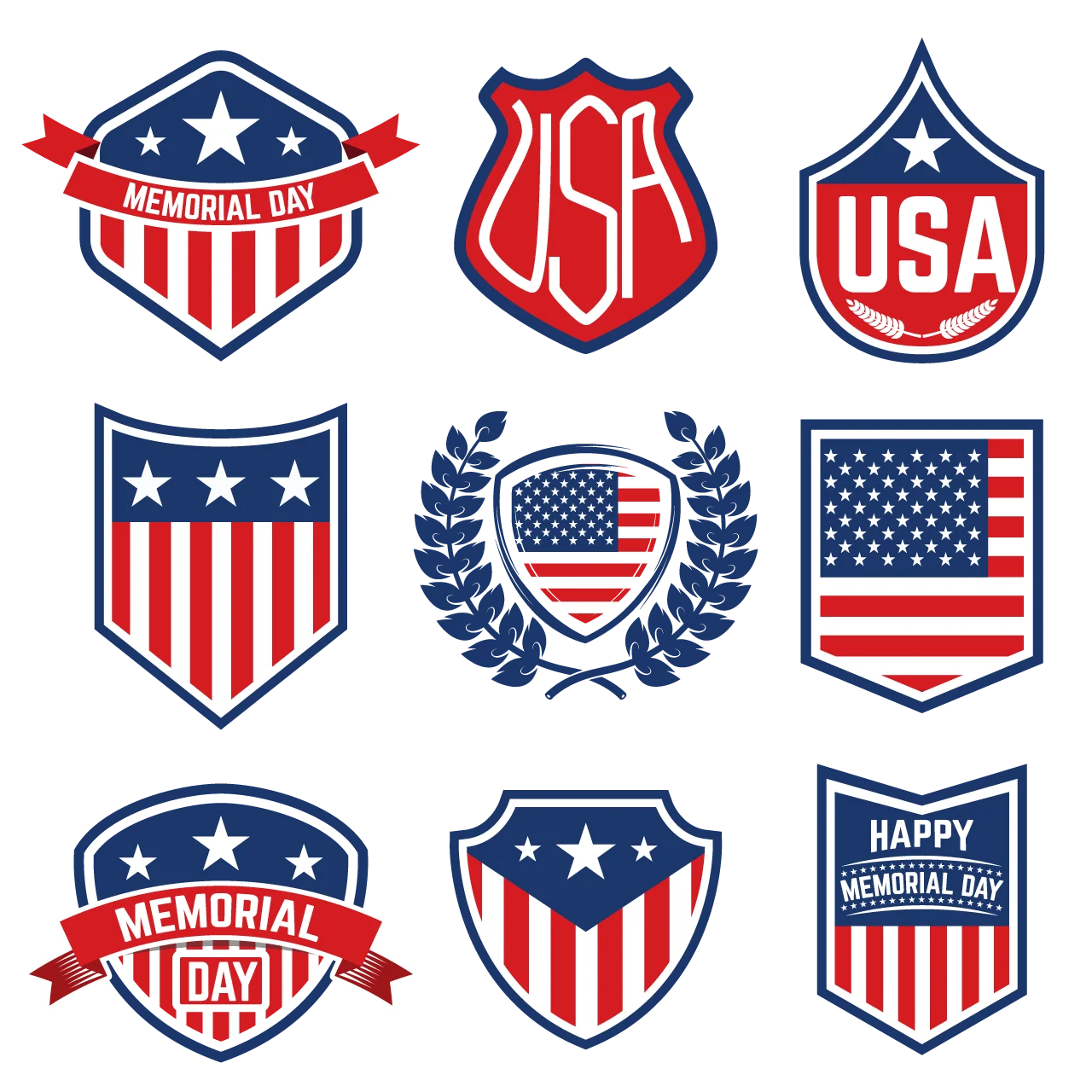 Patriotic Memorial Day Clipart Collection: Honoring American Heroes with Symbolic Shields