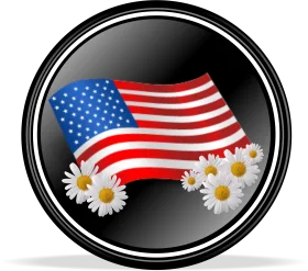 Patriotic Memorial Day Clipart with Waving American Flag and Soft White Daisies