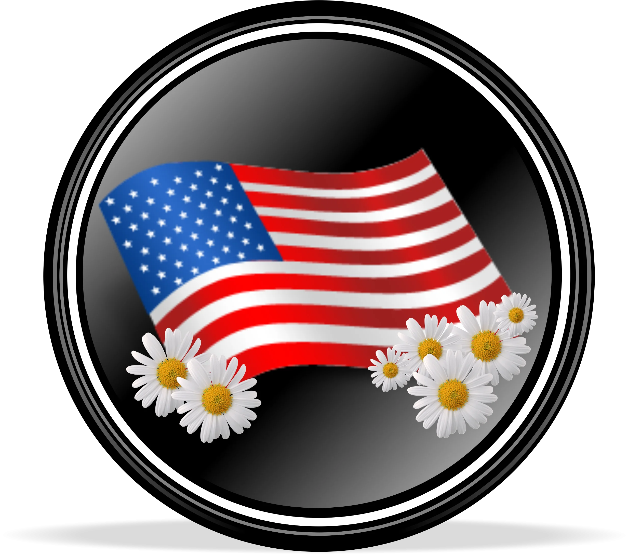Patriotic Memorial Day Clipart with Waving American Flag and Soft White Daisies